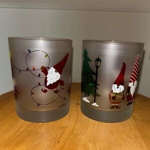 NWOB CULVER GNOME XMAS  Old Fashion Bar Frosted Glasses Tumblers Never Used